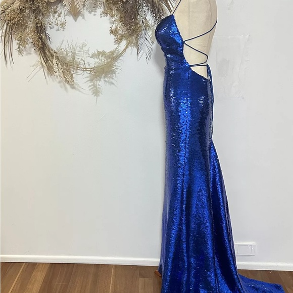 Sherri Hill Bright Blue Sequin Strappy Back Formal Dress Size 4 Prom Homecoming - Picture 5 of 15